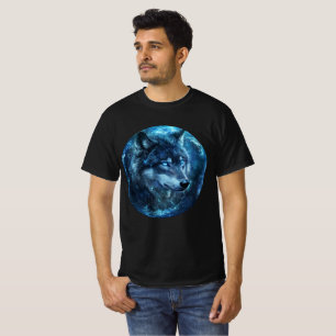 Celestial Blue-Eyed Wolf Wall Art T-Shirt