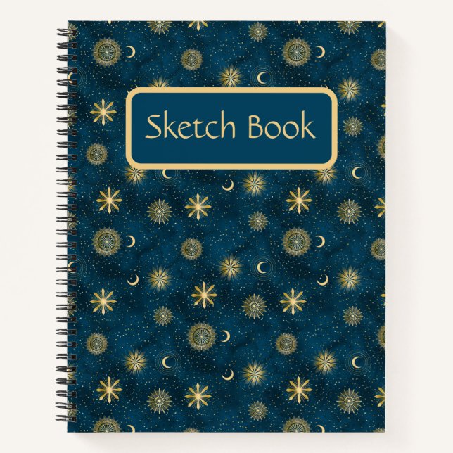 Celestial Blue & Gold Crescent Moon Sketch Buch (Vorderseite)