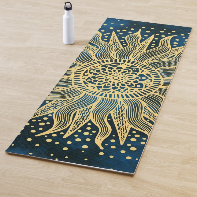Celestial Blue Gold Mandala Sun Yogamatte (Beispiel)