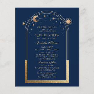 Celestial Blue Gold Sun Moon Stars Quinceañera