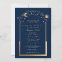 Celestial Blue Gold Sun Moon Stars Quinceañera