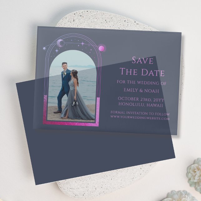 Celestial Blue Lila Foto Wedding Save the Date (Von Creator hochgeladen)