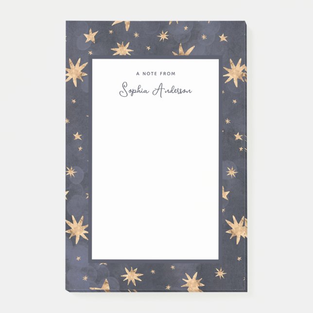 Celestial Blue mit Imitats Gold Stars Post-it Klebezettel (Vorderseite)