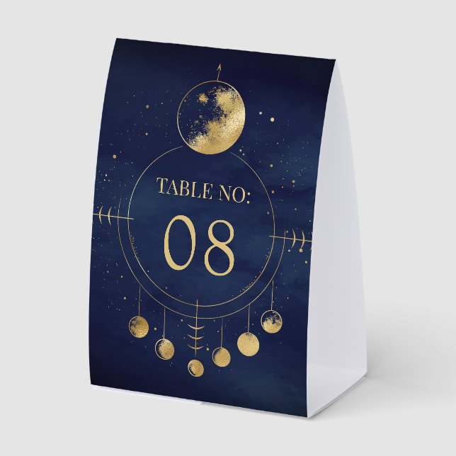 Celestial Blue Moon Phases Wedding Table Number Tischaufsteller (Vorderseite)