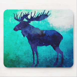 Celestial Blue Moose Silhouette Mousepad