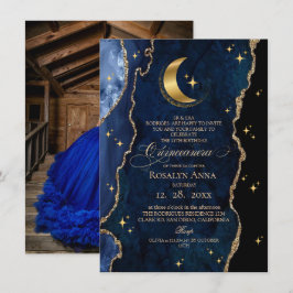  Celestial Blue Quinceanera Midnight Stars Moon  Einladung