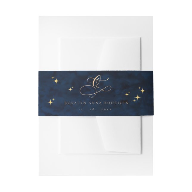  Celestial Blue Quinceanera Midnight Stars Moon  Einladungsbanderole (Vorderseite Beispiel)