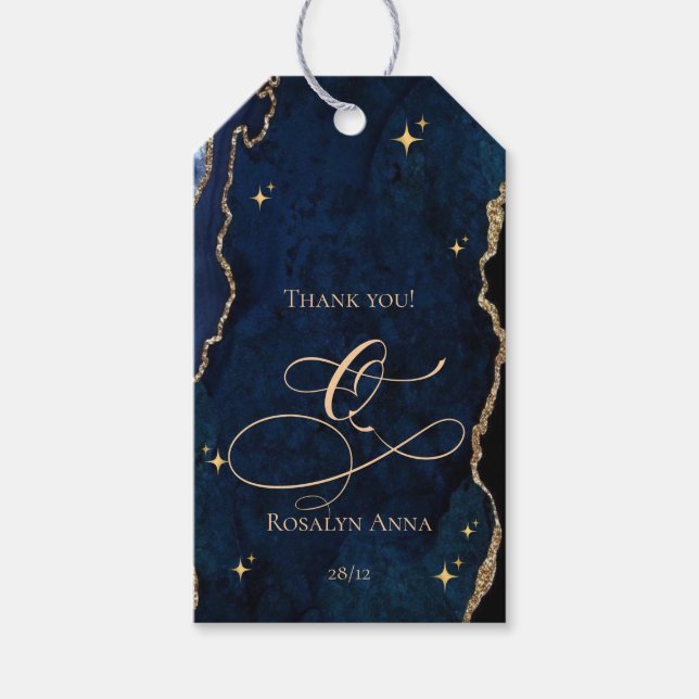  Celestial Blue Quinceanera Midnight Stars Moon  Geschenkanhänger (Vorderseite)