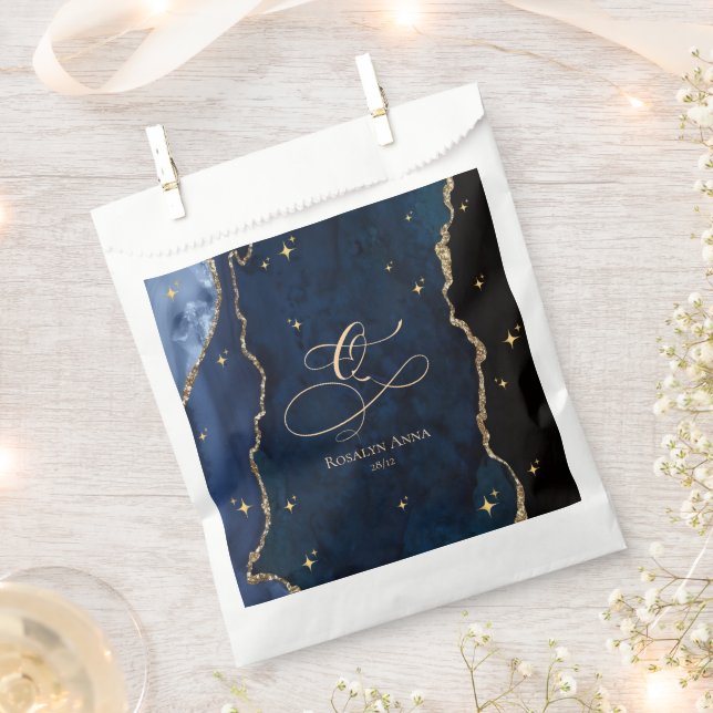  Celestial Blue Quinceanera Midnight Stars Moon  Geschenktütchen (Ausgeschnitten)