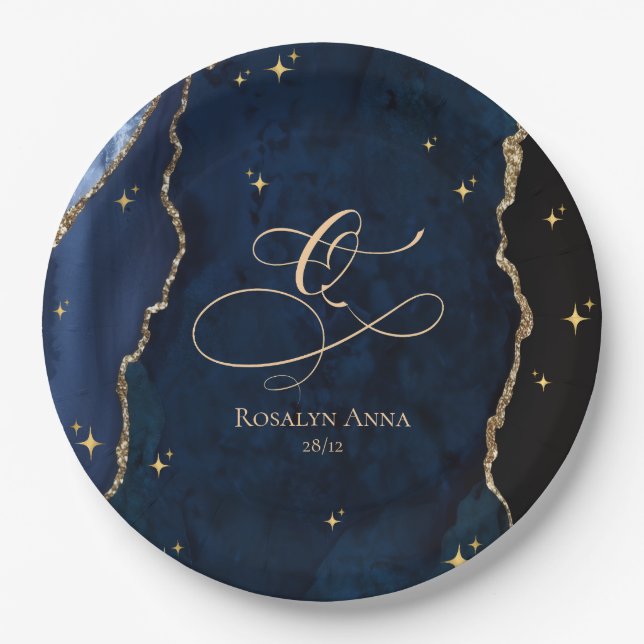  Celestial Blue Quinceanera Midnight Stars Moon  Pappteller (Vorderseite)