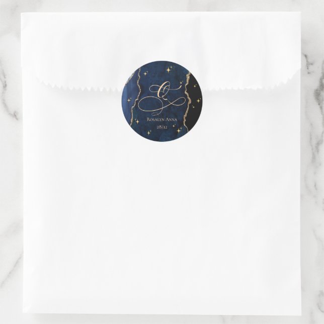 Celestial Blue Quinceanera Midnight Stars Moon  Runder Aufkleber (Tasche)