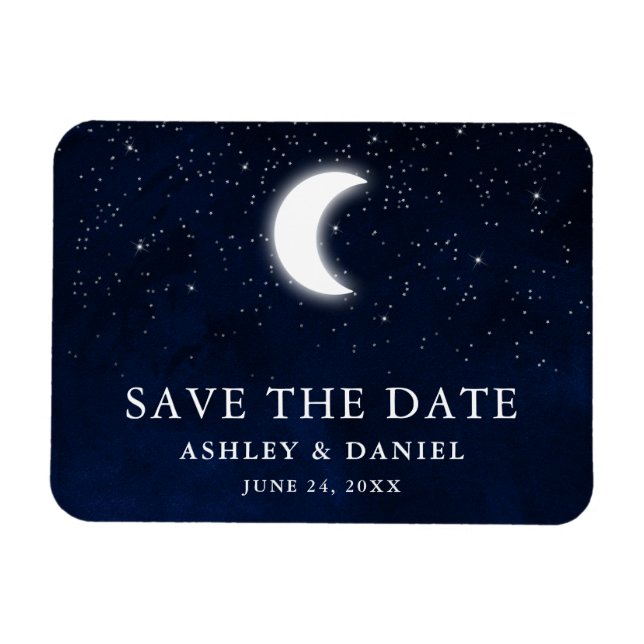 Celestial Blue Sky Moon Stars Save the Date Magnet (Horizontal)