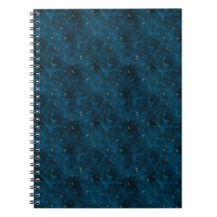 Celestial Blue und Gold Starry Night Crescent Moon Notizblock