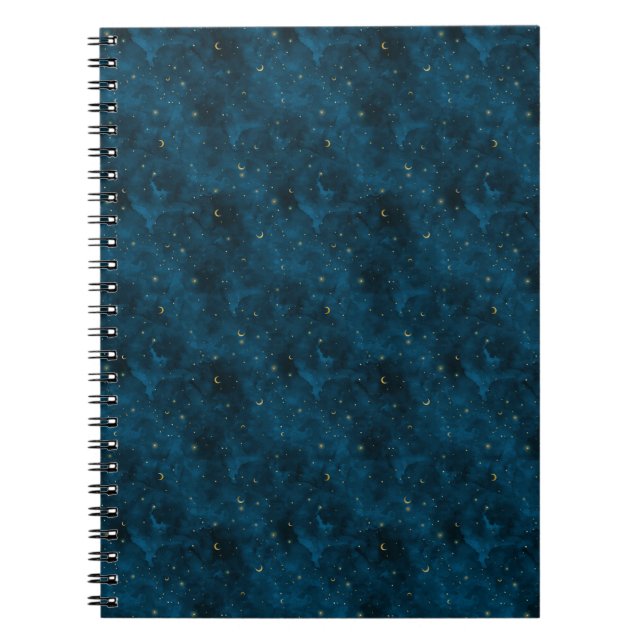 Celestial Blue und Gold Starry Night Crescent Moon Notizblock (Vorderseite)