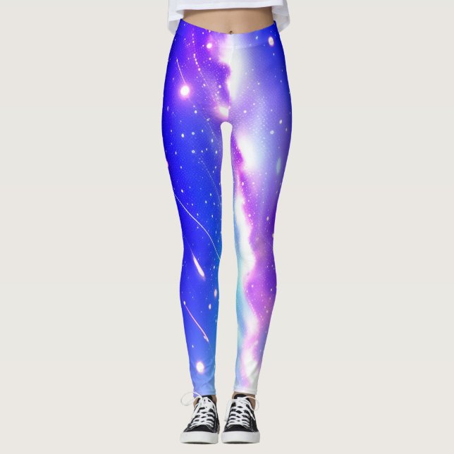 Celestial Blue und Pink Galaxy Leggings (Vorderseite)