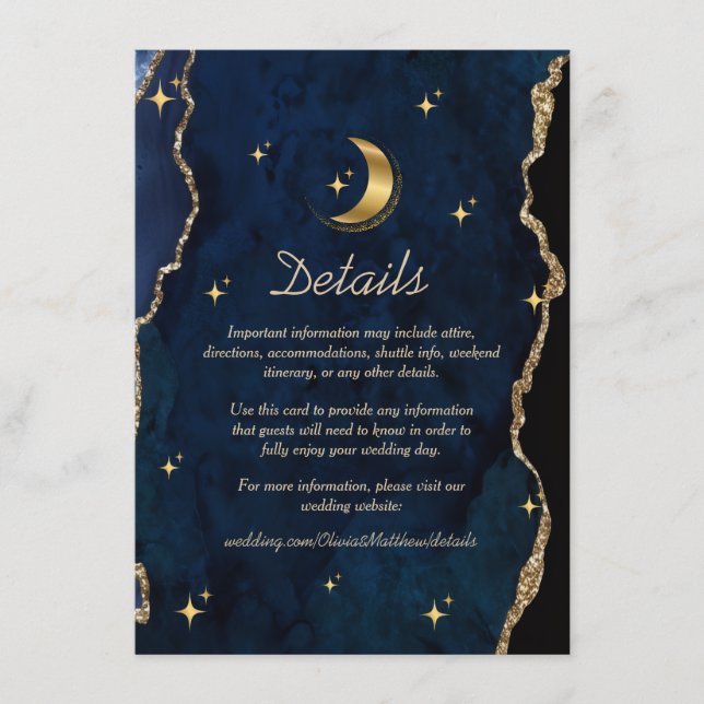 Celestial Blue Wedding Midnight Stars Moon  Begleitkarte (Vorderseite)
