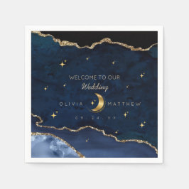 Celestial Blue Wedding Midnight Stars Moon Serviette