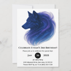 Celestial Blue Wolf Birthday Einladung