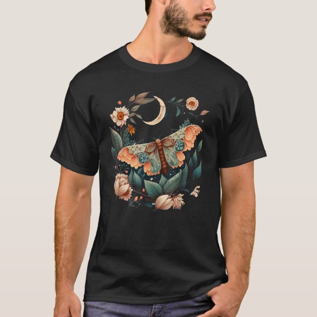 Celestial Blume Moth Moon Butterfly Vintag T-Shirt (Vorderseite)