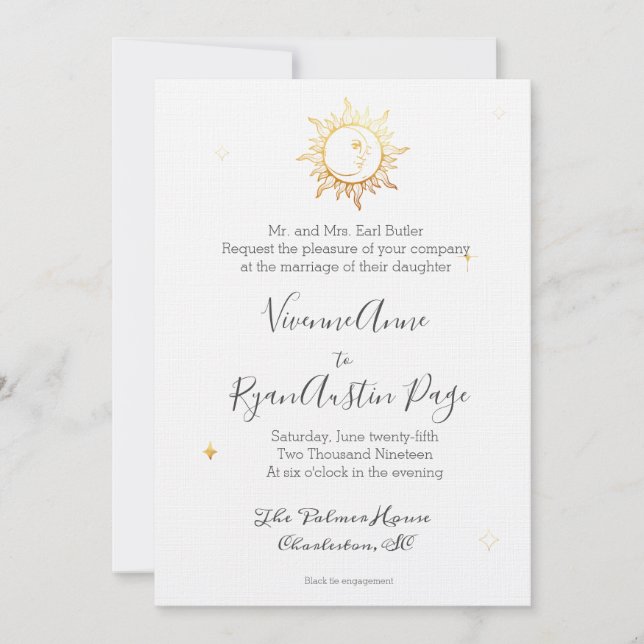 Celestial Boho Gold Foil Hochzeit Einladung (Vorderseite)