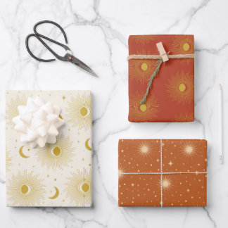 Celestial Boho Terracotta Gold Sun Moon Trendy Geschenkpapier Set