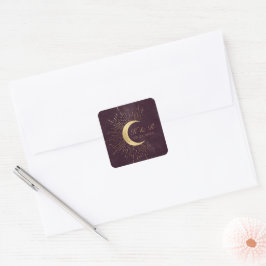 Celestial Burgundy Gold Moon and Stars Wedding Quadratischer Aufkleber