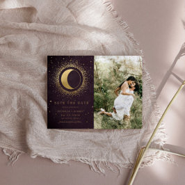 Celestial Burgundy Gold Zwei Fotos Save the Date Einladung
