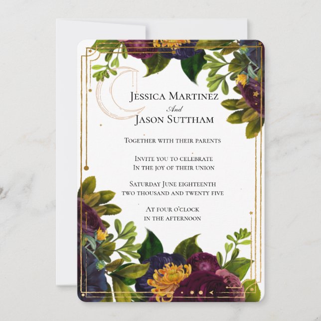 Celestial Burgundy Jewel Tone Wedding Einladung (Vorderseite)