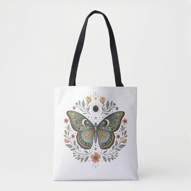 Celestial Butterfly Floral Illustration Tote Bag Tasche (Vorderseite)