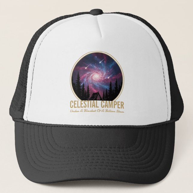 Celestial Camper Galaxy Night Scene Truckerkappe (Vorderseite)