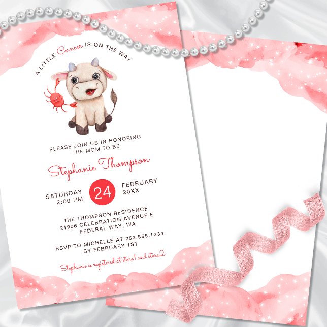 Celestial Cancer Astrologie Red Baby Shower Einladung (Celestial Cancer Astrology Red Baby Shower Invitation)