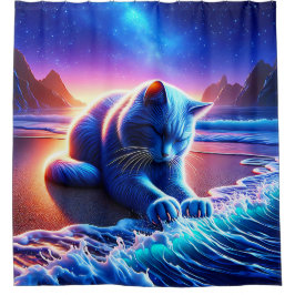 "Celestial Cat by Water" Duschvorhang