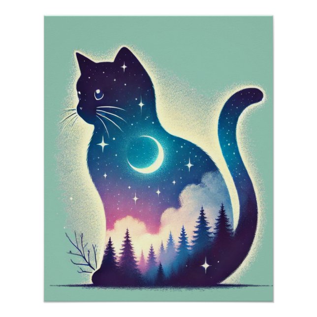 Celestial Cat - Dreamy Double Exposure Art Poster (Vorderseite)