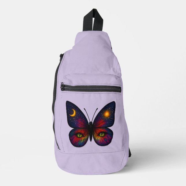 Celestial Cat-Eye Butterfly Lavender Sun Moon Boho Crossbody Bag (Vorderseite)