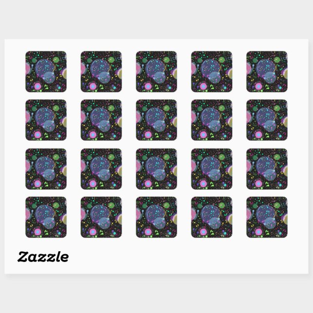 Celestial Celebrations: Maximalist Abstract Art  Quadratischer Aufkleber (Blatt)