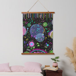 Celestial Celebrations: Maximalist Abstract Art  Wandteppich Mit Holzrahmen