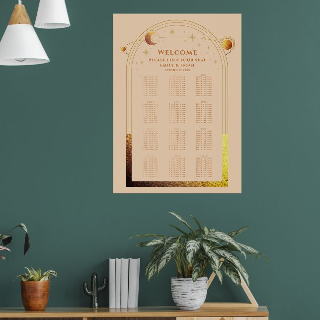 Celestial Champagne Gold Sun Moon Stars Hochzeit Poster (Wohnzimmer 1)