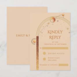 Celestial Champagne Gold Sun Moon Stars Hochzeit RSVP Karte