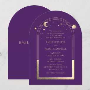 Celestial Chic Lila Gold Sun Moon Stars Space Einladung