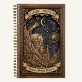 Celestial Chronicles Observatory Wood Carved Notizbuch