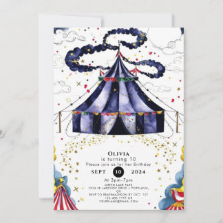 Celestial Colorful Circus Geburtstag Einladung