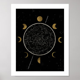 Celestial Constellation Art Print Black Gold Poster