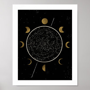 Celestial Constellation Art Print Black Gold Poster