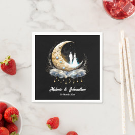 Celestial Crescent Mond Sternennacht Paar chic Serviette