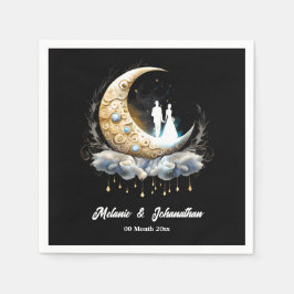 Celestial Crescent Mond Sternennacht Paar chic Serviette