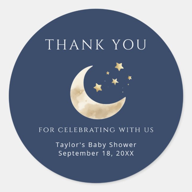 Celestial Crescent Moon and Stars Thank You Runder Aufkleber (Vorderseite)
