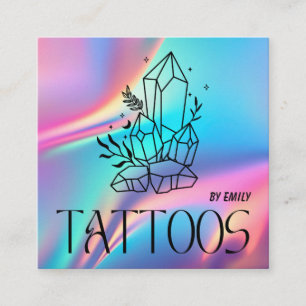 Celestial Crystal Tattoo Salon Holographic Quadratische Visitenkarte