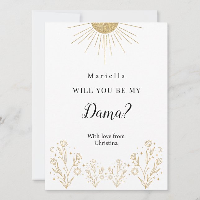 Celestial Dama Vorschlag für Quinceñera Court Karte (Vorderseite)