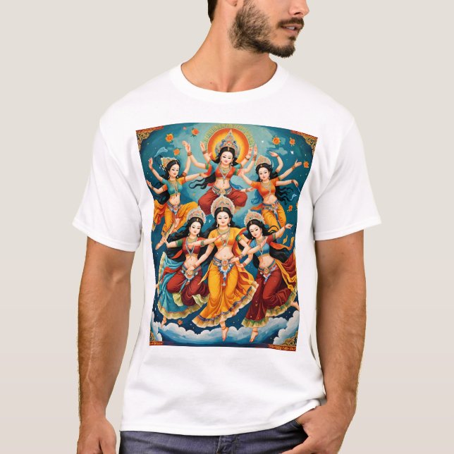 Celestial Dancers Procession - Thangka & Kalamkari T-Shirt (Vorderseite)
