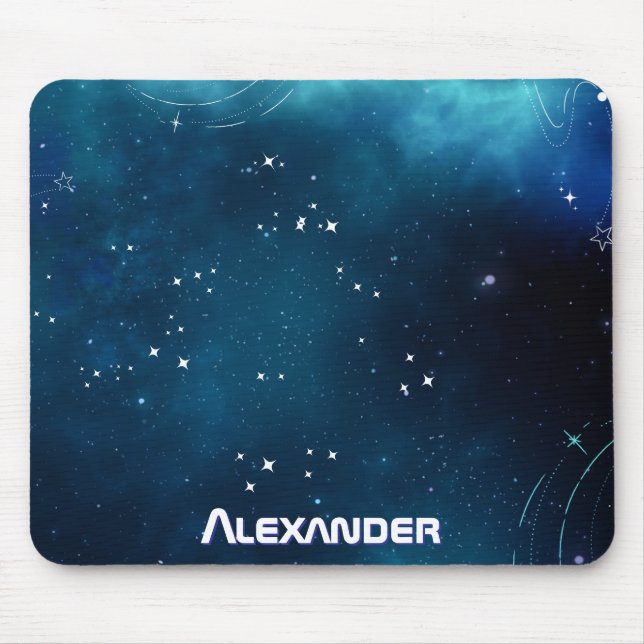Celestial Deep Blue Outer Space Kosmische Galaxie Mousepad (Vorne)